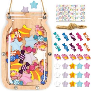 Imagem de Frasco de recompensa de estrelas personalizado para crianças, faça você mesmo, com adesivos de letras coloridas, jarra de recompensa de treinamento de penico, gráfico de tarefas, quadro de avisos magnético, gráfico de comportamento positivo para sala de aula (Candy)