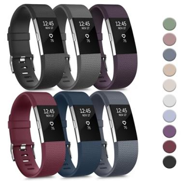Imagem de Tobfit Pacote com 6 pulseiras esportivas compatíveis com Fitbit Charge 2 para mulheres e homens, pulseiras de substituição de silicone macio à prova d'água para Fitbit Charge 2/Charge 2 HR Fitness