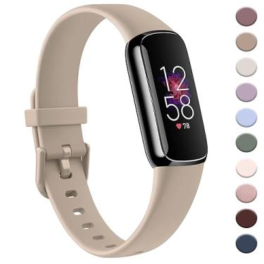 Imagem de AK Pulseira esportiva compatível com Fitbit Luxe para mulheres e homens, pulseiras esportivas de substituição de silicone macio para Fitbit Luxe rastreador de fitness e bem-estar (grande, chá com leite)