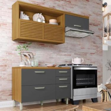 Imagem de Cozinha Compacta 2 Peças 4 Portas 3 Gavetas 100 MDF - Faura, Nature/Gr