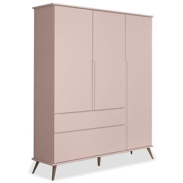 Imagem de Guarda Roupa Infantil 100% Mdf 3 Portas Pés Retrô Mel P04 Rosê