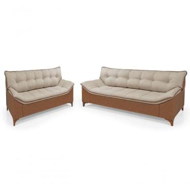 Imagem de Sofá Veneza Conj. 2 E 3 Lugares Composê Linho/courissimo Fixo Base Madeira Império Bege 201/856