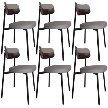 Imagem de Kit 06 Cadeiras Estofada Para Sala De Jantar Astrid Preto C01 Linho Cinza Courino Café - Lyam Decor