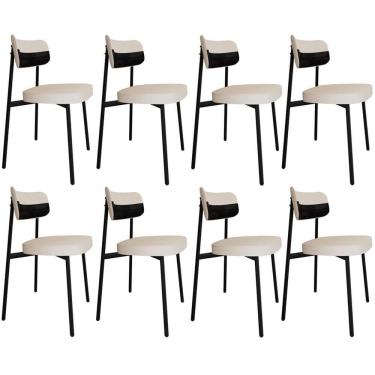 Imagem de Kit 08 Cadeiras Estofada Para Sala De Jantar Astrid Preto C01 Linho Palha Courino Preto - Lyam Decor