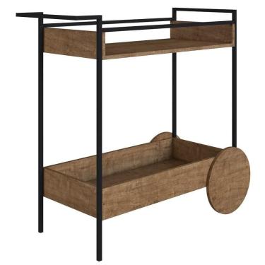 Imagem de Carrinho Bar 2 Caixas Com Rodízios Estilo Industrial Steel Quadra Vermont Base Preta - Artesano
