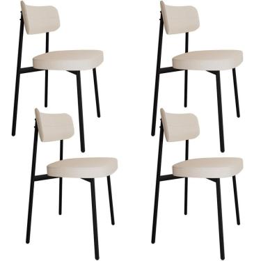 Imagem de Kit 04 Cadeiras Estofada Para Sala De Jantar Astrid Preto C01 Linho Palha - Lyam Decor