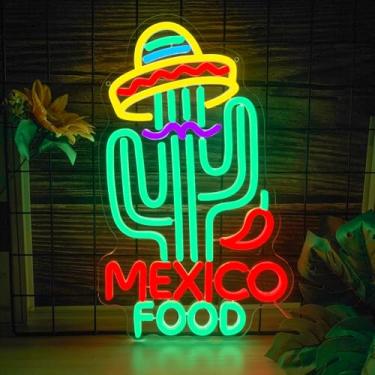 Imagem de YHOPESPZ Letreiro De Comida Mexicana Em Neon Com Luzes Cacto, Decoração Parede Led Colorido Regulável Para Restaurantes, Bares, Caminhões, Presente Exclusivo Entusiastas Tacos E Festas (15 X 9,1 Pol