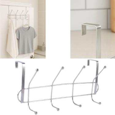 Imagem de Porta Cabideiro Gancho Multiuso Banheiro Lavanderia Metal Inox Cromado Pendurar Chapeu Toalhas Vassouras Roupas Bolsas Casacos Encaixe na Porta Suporte Reforçado Sem Furos