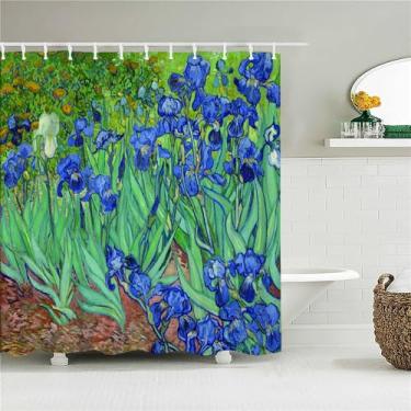 Imagem de Cortina de chuveiro de floresta decoração tecido cortinas de banheiro pintura a óleo paisagem tela de banho com 12 ganchos, 6243L, L90 x A180 cm