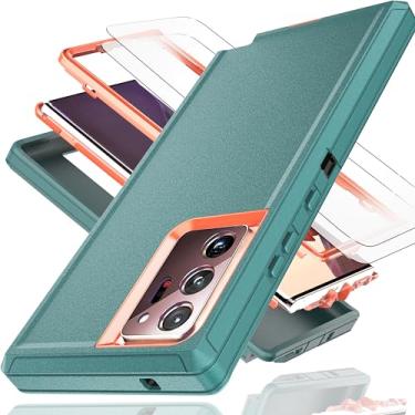 Imagem de KaiMai Capa para Samsung Galaxy Note 20 Ultra Lake Blue/Orange | Película protetora de tela de TPU macio, pacote com 2, 3 em 1, à prova de choque, amortecedor de policarbonato rígido TPU, capa à prova