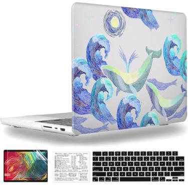 Imagem de QCzyc Capa de plástico Ocean compatível com MacBook Pro de 14 polegadas, versão 2021-2024, M4, A3112, A3185, A3401, A2992, A2918, M3, A2779, M2, A2442, M1, capa e teclado e adesivo para teclado Mac OS