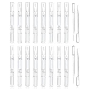 Imagem de uadbau 16 canetas de óleo de cutícula vazia de 3 ml com 4 pipetas de transferência - canetas de óleo de unha transparentes com ponta de pincel para óleo de unha, líquido de crescimento de cílios