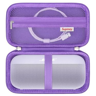 Imagem de Supmay Estojo rígido para alto-falante Bose SoundLink Flex Bluetooth, estojo de viagem com bolso de malha com zíper para cabo USB-C, manuais e outros acessórios, roxo
