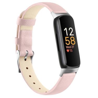 Imagem de AK Pulseira de couro compatível com Fitbit Inspire 3 para mulheres e homens, pulseira de substituição de couro de grão superior clássico macio para Fitbit Inspire 3 Fitness Tracker (rosa)