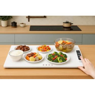 Imagem de Aquecedor elétrico de alimentos para buffet – Placa quente de temperatura ajustável para festas, feriados e jantares, bandeja portátil para aquecimento de bancada (design dobrável)