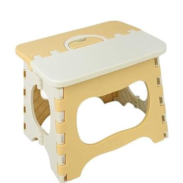 Imagem de Banquinho Dobrável Portátil, Plástico Leve, com Alça, Resistente, para Uso Diário (Amarelo e Branco)