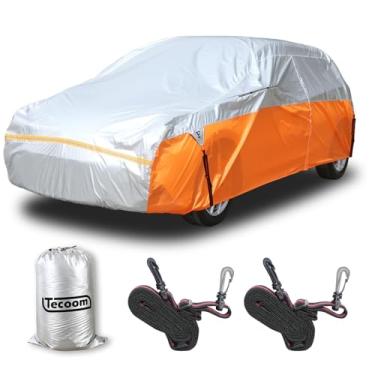 Imagem de Tecoom Capa de carro para automóveis, capas externas completas à prova de intempéries, capas de lona de carro universais com tiras de rajada removíveis para Toyota Corolla Ford Focus Chevrolet Sonic,