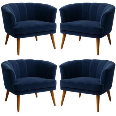 Imagem de Conjunto 4 Poltronas para Recepção Comercial Ergonômica Tecido Veludo 