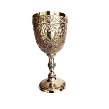 Imagem de BONA FIDE PURE BRASS GOBLET calibre pesado, copo de cálice de latão puro, taças de champanhe premium, copo para beber vinho, copos para água, copo de cálice real, em relevo, latão