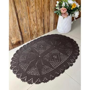 Imagem de Tapete Oval P 1,20m x 85cm Colorido Crochê Artesanal (Marrom)