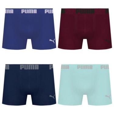 Imagem de Kit 4 Cuecas Puma Boxer Sem Costura Masculina, Azul, Verde, G