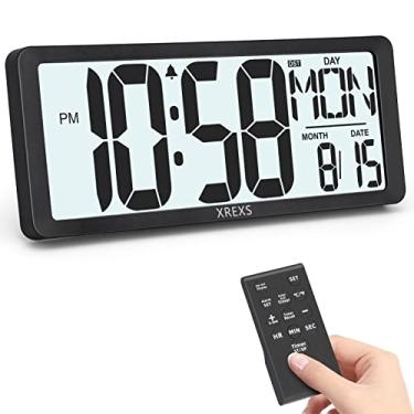 Imagem de XREXS Relógio de parede digital com luz de fundo (não constantemente iluminado), relógio de parede grande de 36 cm com controle remoto, temporizador de contagem regressiva, despertador operado por