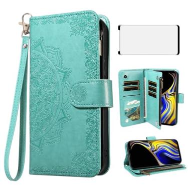 Imagem de Asuwish Capa para celular Samsung Galaxy Note 9 com protetor de tela de vidro temperado e porta-cartão de crédito flip flor suporte Note9 Not S9 Mulheres Homens Verde