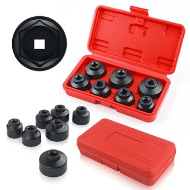 Imagem de CXCCOI 7 soquetes de filtro de óleo com chave de 3/20.3 cm, conjunto de soquete de filtro de óleo de chave de engrenagem inclui 38 mm/36 mm/32 mm/30 mm/29 mm/27 mm/24 mm, acessórios de carro