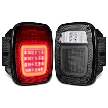 Imagem de Partsam Conjunto de luzes traseiras LED de 2 peças, combinação traseira, parada, giro, halo, brilho, com luz de licença de marcador reverso para Wrangler TJ YJ CJ F-Series Caminhões Flatbed Trucks