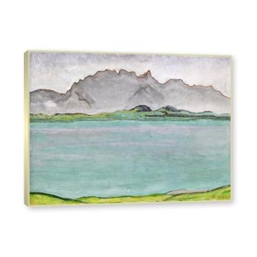 Imagem de Moldura champanhe. Imagem natureza em tela, (lago de Thun 08) de Ferdinand Hodler, reprodução de quadros, quadro de arte de parede de tela para casa. 60x80cm