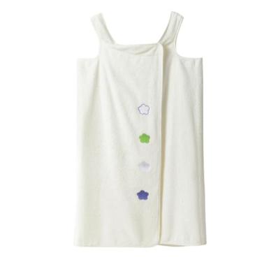 Imagem de Toalha de banho de tecido felpudo para mulheres 100% algodão toalha de spa roupão envoltório com alças de ombro e botões para chuveiro (tamanho: 80 × 135 cm/31,5 × 53 pol, cor: branca)