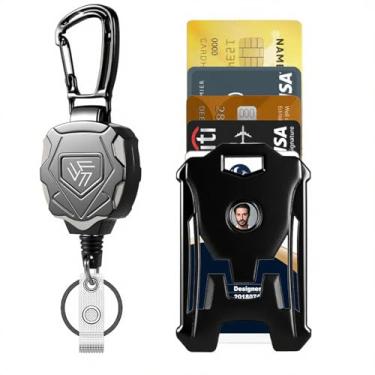 Imagem de DR DRACLISS Carretéis de crachá com cordão retrátil, chaveiro mosquetão retrátil resistente, porta-cartão de identificação tático com cabo retrátil de aço inoxidável de 80 cm, rolamento de 241 g