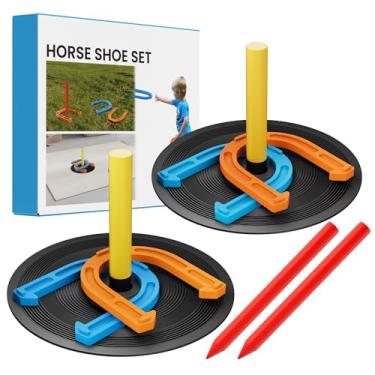 Imagem de NQV Jogo de ferradura de borracha para uso externo, kit de sapatos de cavalo para crianças a partir de 3 anos, conjunto de sapatos de cavalo no quintal da praia. 4 ferraduras de borracha + 2 estacas