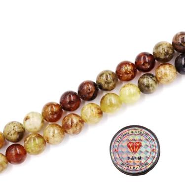 Imagem de Malahill Contas de pedra natural para fazer joias soltas com cordão elástico para fazer colar de pulseira, granada verde, 8 mm