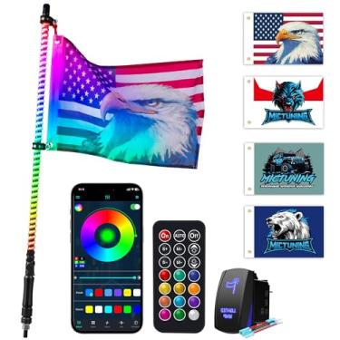 Imagem de MICTUNING Luzes de chicote COB de 90 cm, RGB+IC Chasing com aplicativo + controle remoto, interruptor basculante e 4 sinalizadores, kit de luzes sincronizadas de música para ATV UTV RZR Can-Am