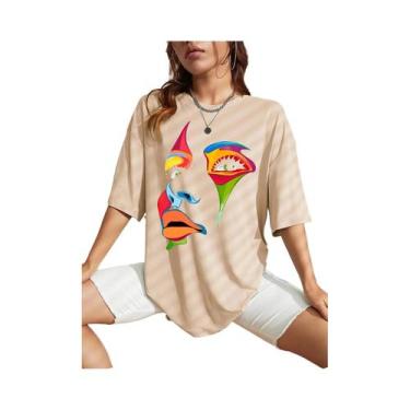 Imagem de Camiseta Feminina Confortável E Respirável Com Estampa De Rosto De Sen