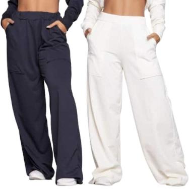 Imagem de KIT 2 Calça Pantalona Wide Leg Vekyo Cintura Alta Flare Moletinho Moda
