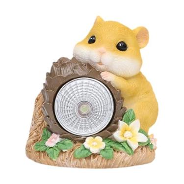 Imagem de Stgfyxgs Ornamento de Estátua de Animal para área Externa com Luz Solar Externa, Decoração Moderna de Lâmpada de Paisagem, Escultura de Resina para Quintal, Gr, Hamster, Tamanho real