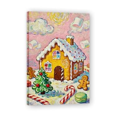 Imagem de Candy CookiesImpressionist Christmas Canvas Print, Winter Snowy Landscape, Festive Wall Art 30 x 45 cm Emoldurado