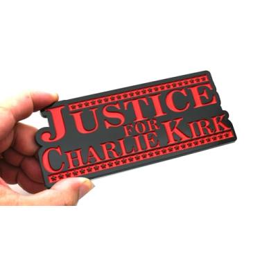 Imagem de 1 peça New Justice for Charlie Kirk adesivos emblemas, TPUSA Loving Memorial Memorial 2025, decalques de crachá 3D para decoração universal de veículos, carros, caminhões, SUV (preto vermelho)