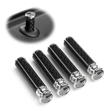 Imagem de MTRPS 4 peças de maçanetas de fechadura de porta de carro, tampas de pino de fechadura de porta de automóveis de fibra de carbono, tampa de pino de parafuso de portas de veículos, decoração de