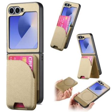 Imagem de Capa para Galaxy Z Flip5 2 em 1, capa de couro tipo carteira magnética removível com porta-cartões (para Galaxy Z Flip5/cáqui)