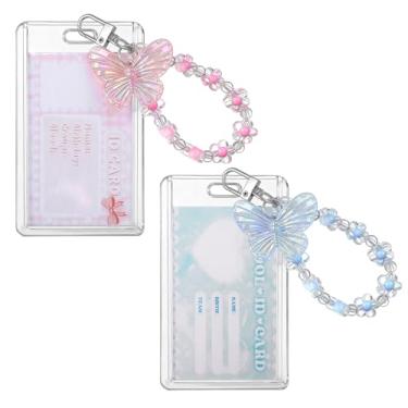 Imagem de YBEATY Porta-cartões fotográficos, porta-crachás de identificação, suporte transparente com corrente de borboleta criativa, fácil acesso a cartões para álbuns, cartões, ônibus, estudantes, protetor de