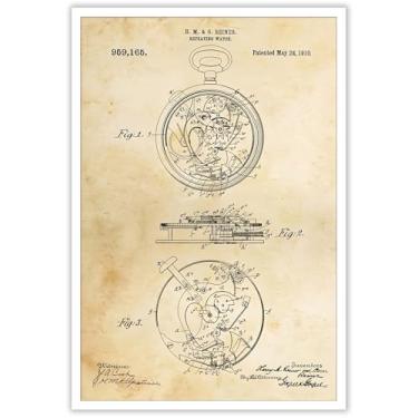 Imagem de Relógio de bolso mecânico vintage com estampa de patente arte de parede retrô relojoeiro desenhos técnicos pinturas de arte para sala de estar quarto escritório decoração de parede 30 x 40 cm sem