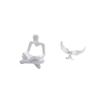 Imagem de Fenteer Estátua Criativa Abstrata de Anjo Pensador, Escultura Artesanal com Asa, Ornamento de Resina para Sala de Estar, Escritório, Decoração de Inauguração