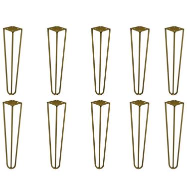 Imagem de Kit 10 Pés de Metal 30 CM Hairpin Legs Mesa de Canto Rack e Puffs Dourado