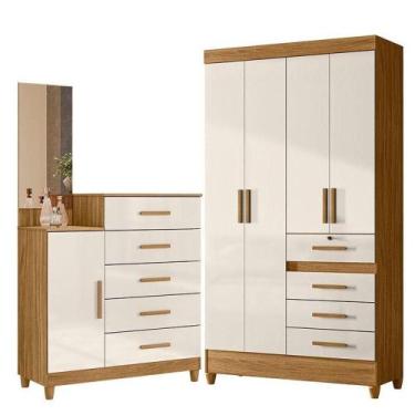 Imagem de Guarda Roupa Solteiro Sobral E Cômoda Lisboa Freijó Off White - Moval 