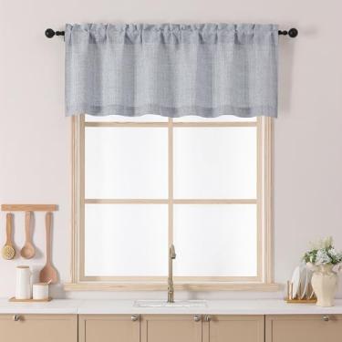Imagem de Chyhomenyc Saia cinza para janelas, cortina curta com filtro de luz de linho sintético texturizada, pequena para cozinha, bolso de haste, cortina curta para banheiro, porão, casa de fazenda, 152 cm L
