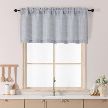 Imagem de Chyhomenyc Cortinas de cozinha cinza de 61 cm de comprimento, filtro de luz de linho sintético texturizado pequena meia janela cortina de café, cortinas curtas para armário banheiro porão trailer
