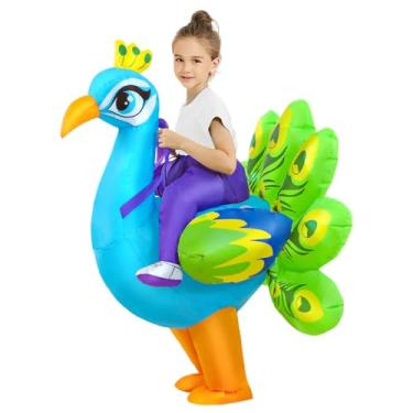 Imagem de KOOY Fantasia de pavão inflável para crianças, fantasia de pavão para explosão engraçada de Halloween fantasia infantil